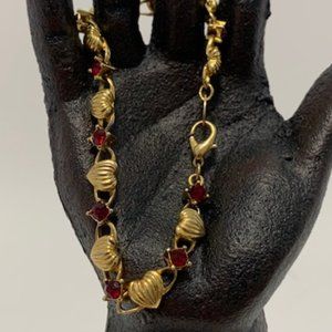 Avon Gold Tone Heart and Ruby Bracelet